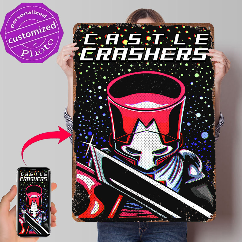 Retro Knight Gaming - Pôster Metálico Personalizado Castle Crashers Cavaleiro