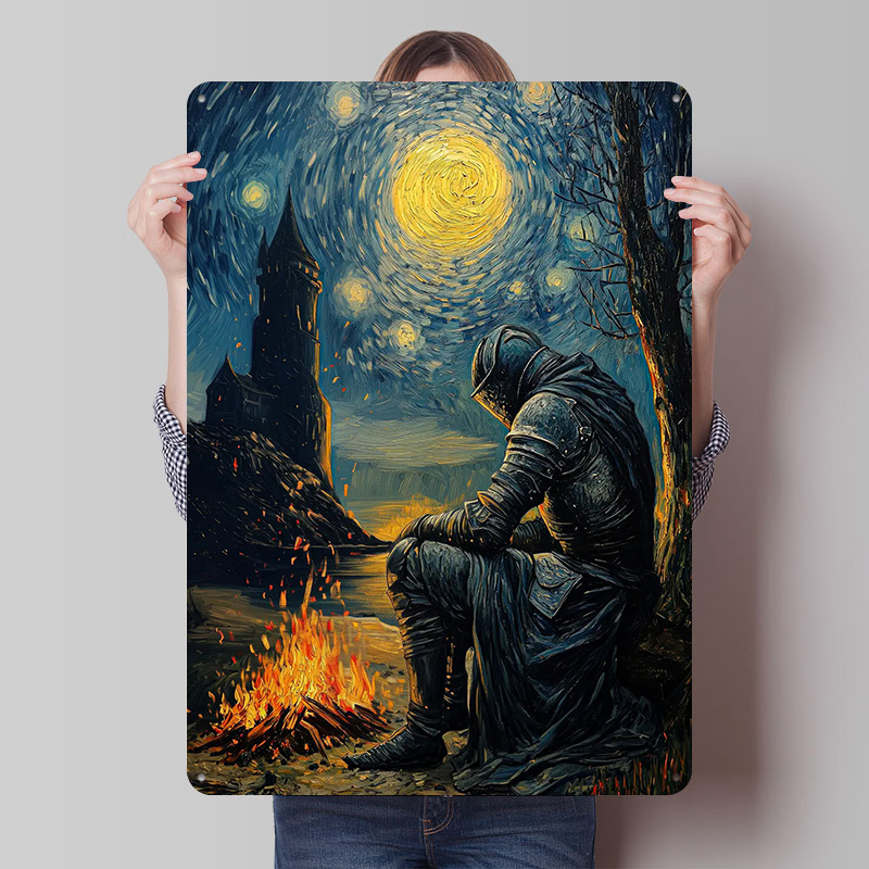 Retro Knight Gaming - Placa de Metal Personalizada Cavaleiro à