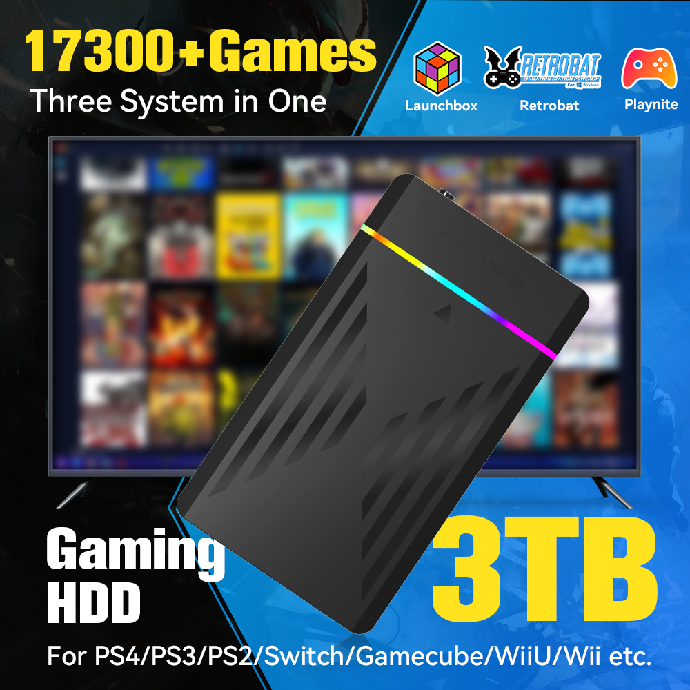 Retro Gaming Play Zone - 3TB portátil Gaming HDD LaunchBox/Retrobat/Playnite Retro